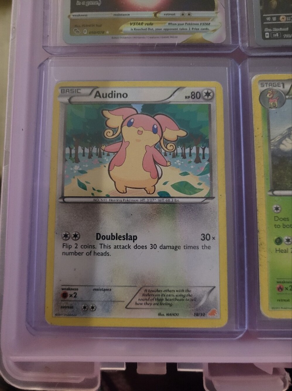 3/20$ Pokemon Audino Trading Card - Pink, Yellow and Green